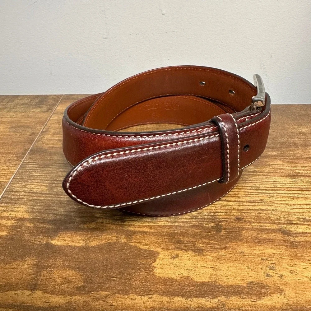 Brooks Brothers Mens Brown Leather Belt Made in Italy Contrast Stitch Size 40